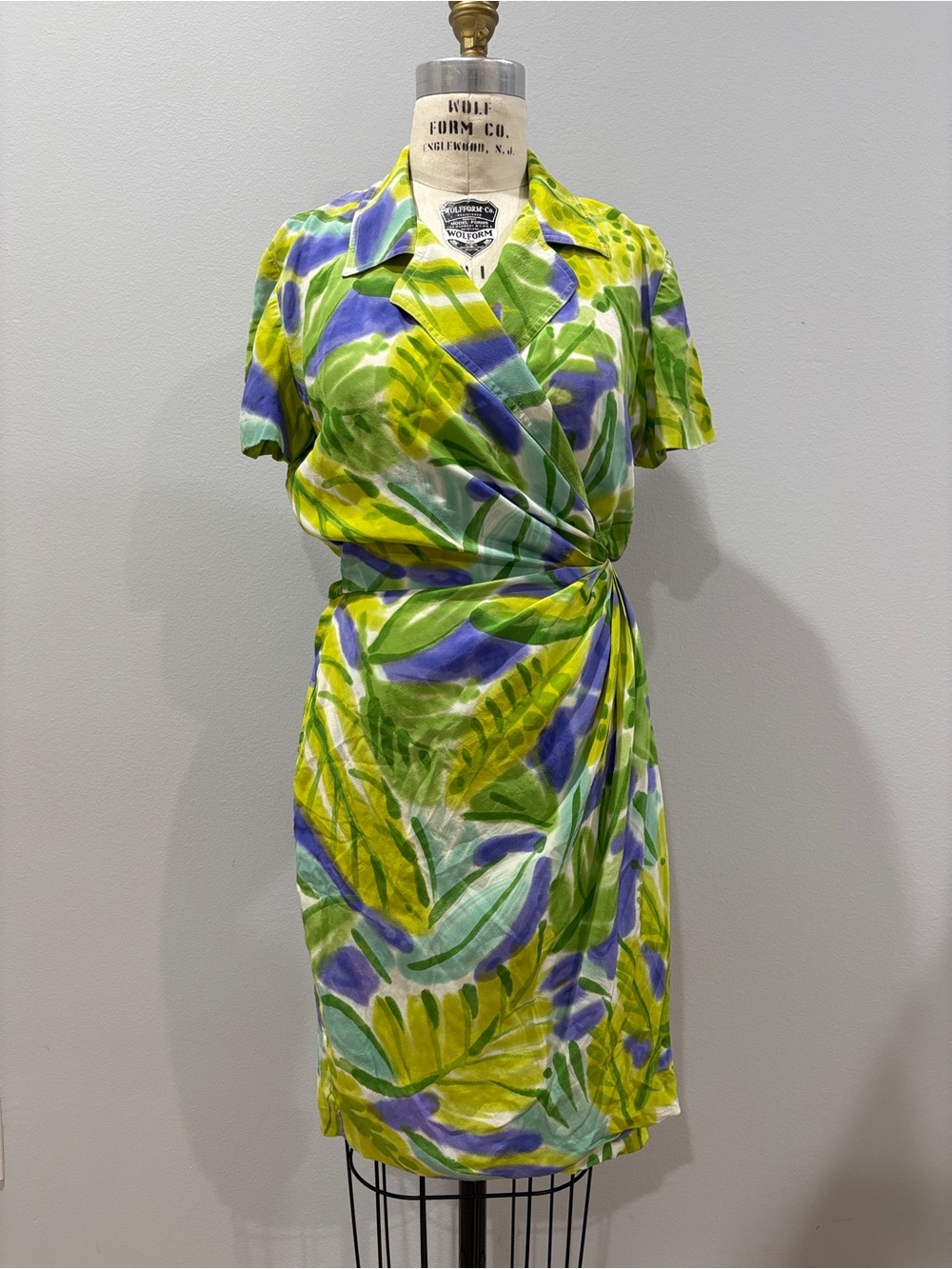 Vintage Maggy London Silk Tropical Palm Leaf Wrap Dress Size 8